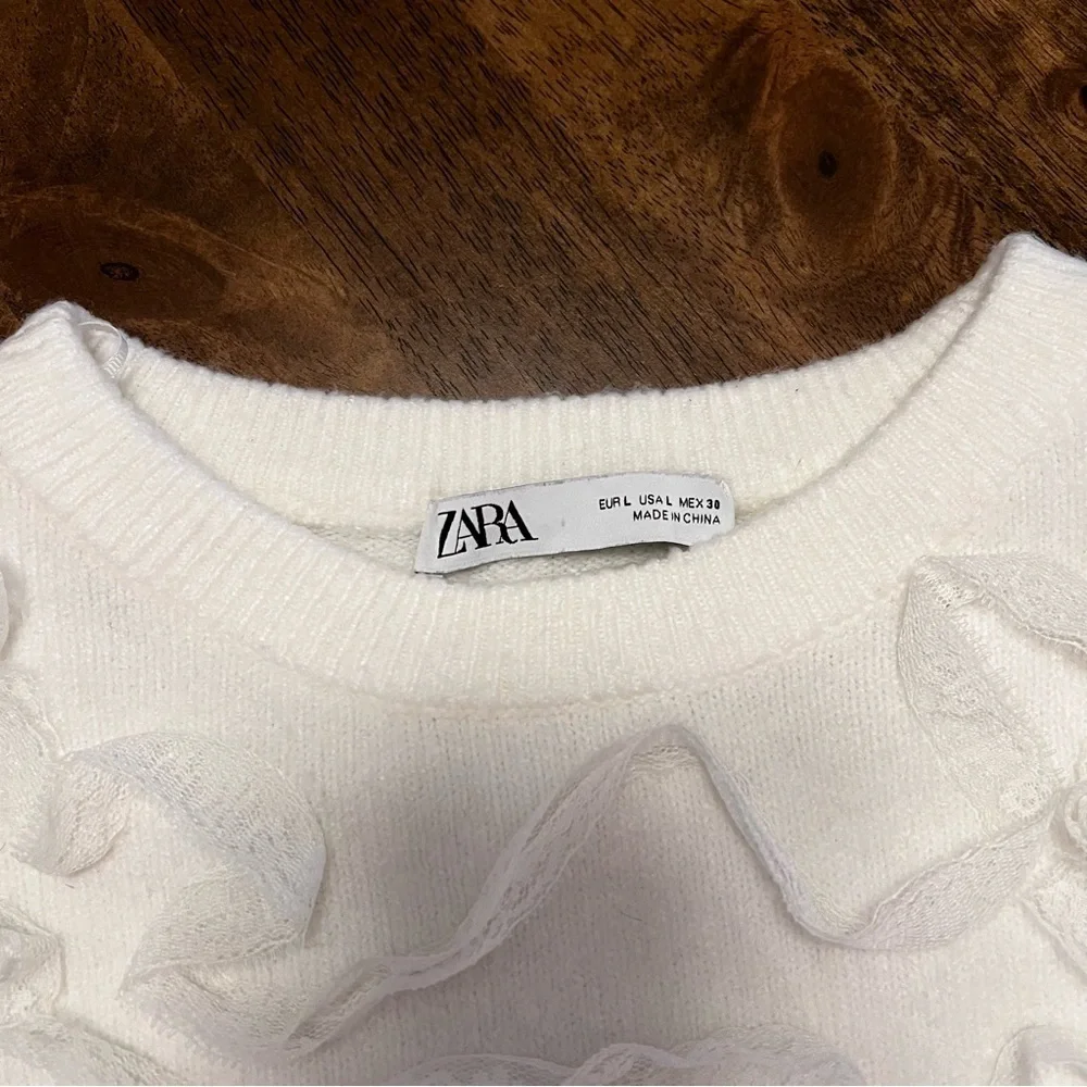 Zara Raised Effect Sweater with Ribbon Detail White Large Coquette Feminine - Picture 4 of 14